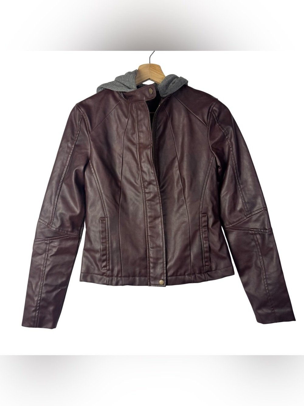 Jack by BB Dakota Burgundy Red Brown Faux Leather Layered Jacket XS